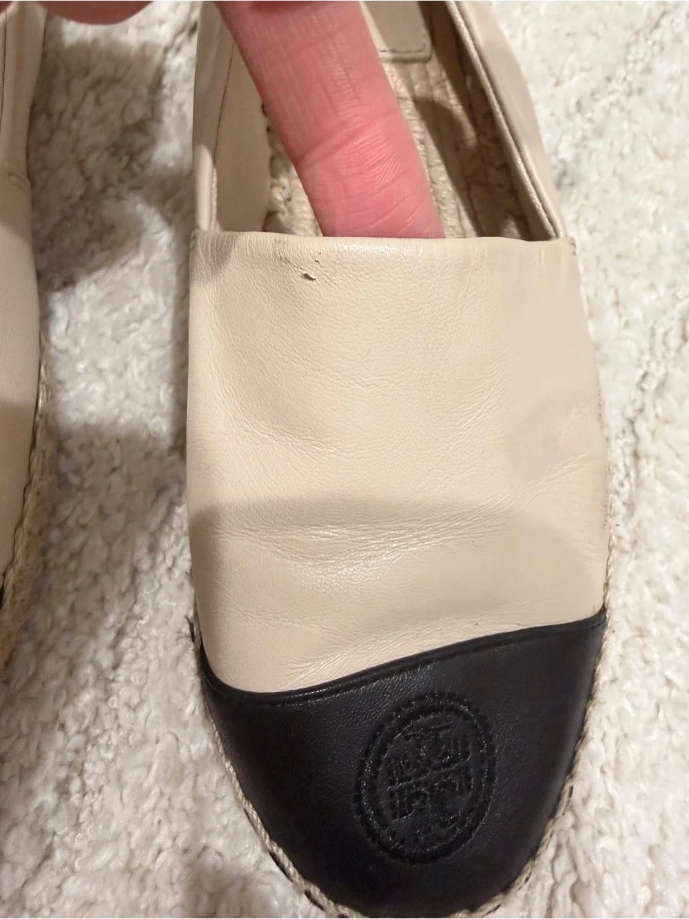 Tory Burch Colorblock Beige and Black Leather Espadrille Flats in sz. 8